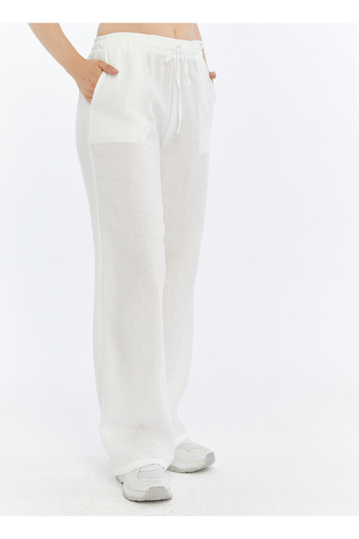 Özge Sibel White Linen Blend Loose-Fit Trousers