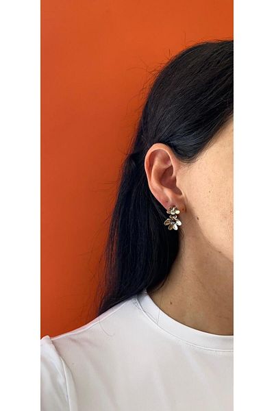 marsel aksesuar Xuping Flower Stone Detailed Silver Hoop Earrings