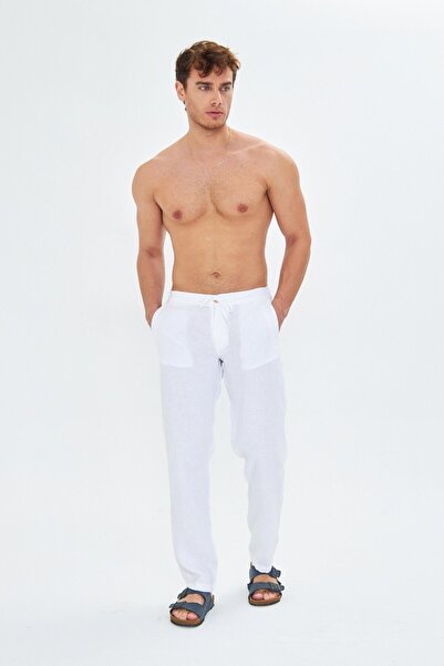 Whitefin Ανδρικό λευκό λινό παντελόνι