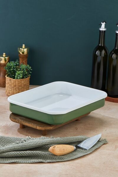 Miningaa 25 X 35 Cm Özel Tasarım Yemeklik Emaye Fırın Tepsisi Yanmaz Iz Bırakmaz Sunumluk