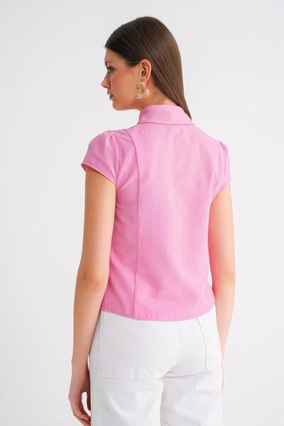 Mixray 4698 Women's Moon Sleeve Fit Pen Shirt Pink