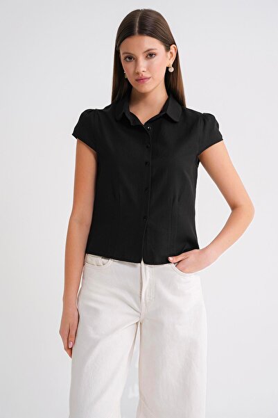 Mixray 4698 Women's Moon Sleeve Fit Pen Shirt Black