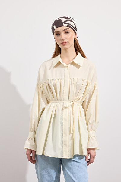 EMNORA Büzgülü Poplin Gömlek Soft Sarı