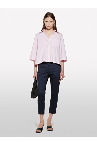 Sisley Women's Light Pink 100% Cotton Pleat Detailed Oversize Half Sleeve Shirt