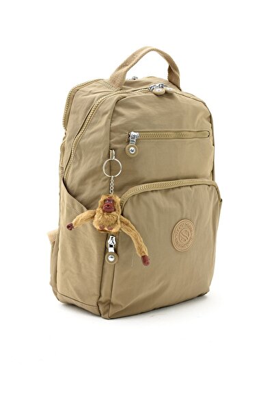 Sanmorris Khaki Colored Unisex Crinkle Laptop School and Backpack - Water Resistant, Multi-Compartment, Medium Size