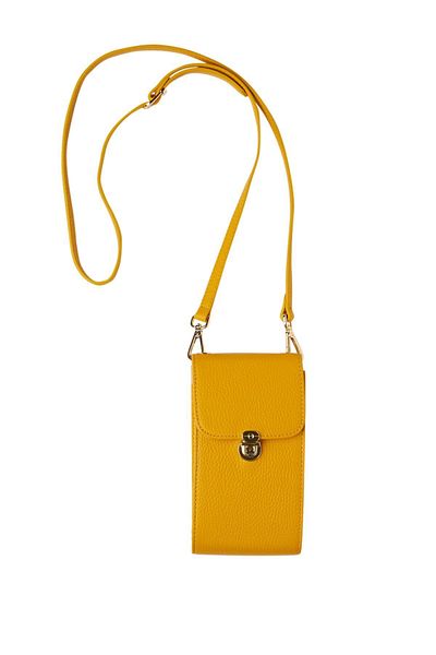 Deriderim Yellow Genuine Leather Crossbody Phone Bag and Zippered Women's Bag with Card Holder