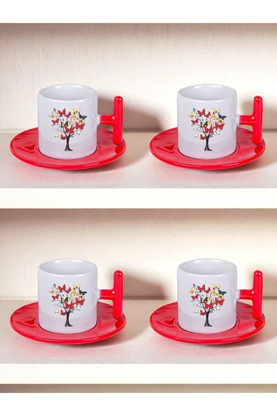 lili hediyelik Butterfly Tree Printed Set of 4 Turkish Coffee Cups