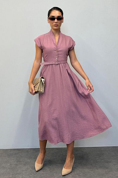 Madmext Dusty Rose κοντομάνικο μίντι γυναικείο φόρεμα Mg2497