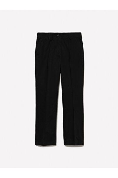 Sisley Women's Black Stretch Cotton Regular Waist Straight Fit Trousers