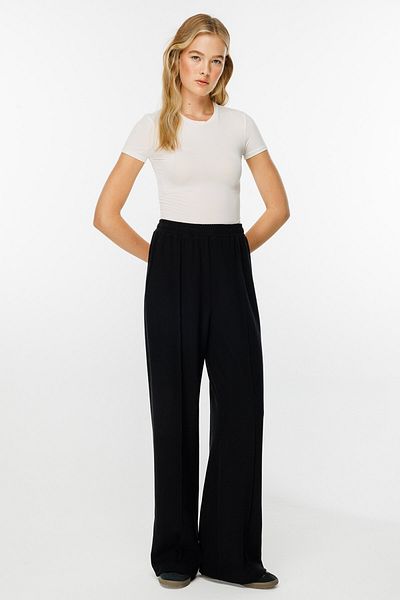 Hooopstore Black Crepe Trousers - Ribbed Design