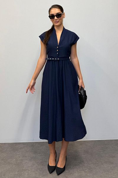 Madmext Γυναικείο φόρεμα Navy Blue κοντομάνικο Midi μήκους Mg2497