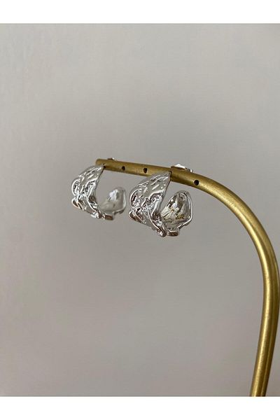 marsel aksesuar Xuping Wrinkled Silver Hoop Earrings