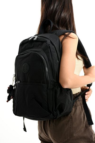 Sanmorris Unisex Black Crinkle School and Backpack - Water Resistant, Multi-Compartment, Large Size