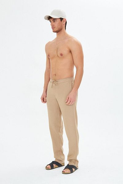 Whitefin Men's Beige Linen Pants