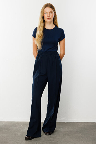 Hooopstore Nervürlü Lacivert Krep Pantolon