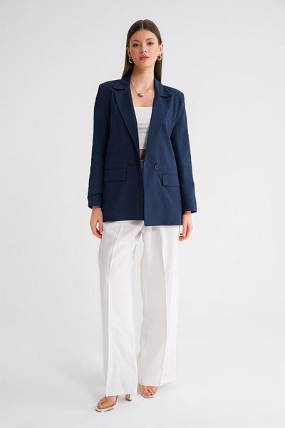 Mixray 4685 Women's Double Breasted Linen Jacket Navy Blue