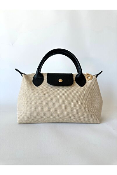 yako حقيبة يد وكتف من الكتان مع تفاصيل من الجلد الصناعي باللون الزيتوني