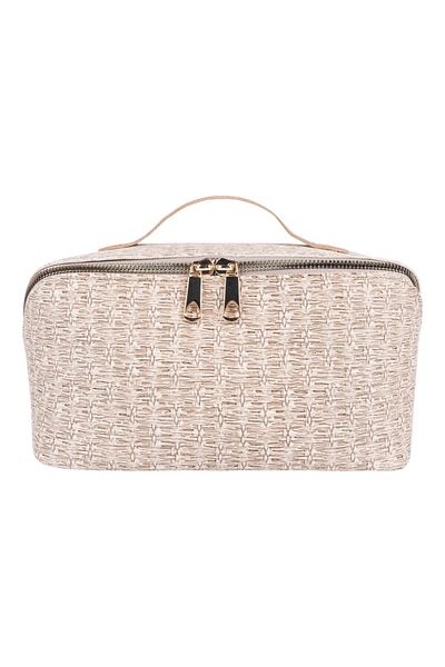 lizy's Τσάντα μακιγιάζ Noya Beige με ψάθινο σχέδιο