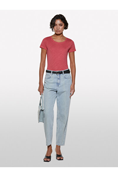 Sisley Women's Dark Pink Cotton Modal Blend Crew Neck T-Shirt