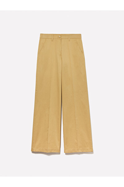 Sisley Women's Paper Bag Stretch Cotton Regular Waist Wide Leg Pants