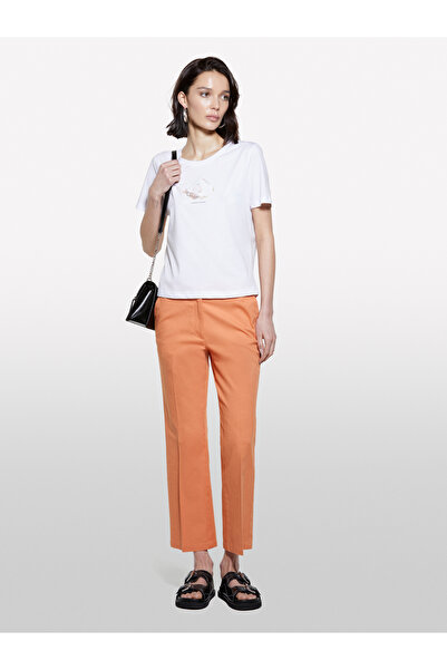 Sisley Γυναικείο μπλουζάκι με λευκό μείγμα 100% βαμβακερό με στάμπα με λαιμόκοψη κανονική εφαρμογή