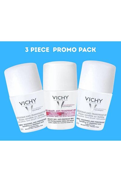 Vichy Roll-On Sensitive Anti-Transpirant 48H – Mixed Triple Pack (3 x 50ml)