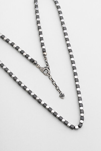 So CHIC... Hematit Taşlı 63 Cm Gümüş Erkek Kolye