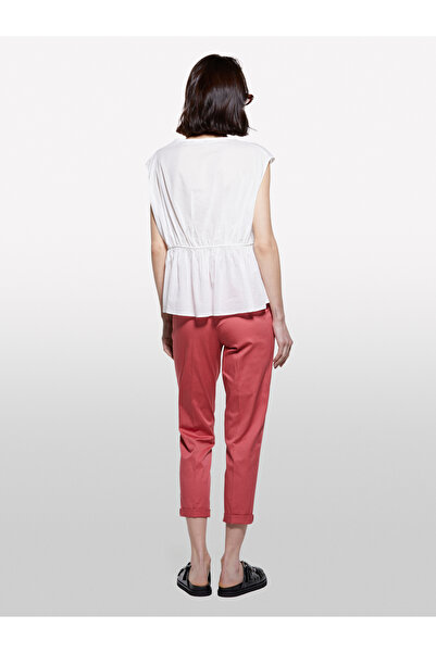 Sisley Γυναικεία μπλούζα σε ανοιχτόχρωμο λευκό 100% βαμβακερή μπλούζα με κορδόνια χωρίς μανίκια με λαιμόκοψη σε σχήμα V