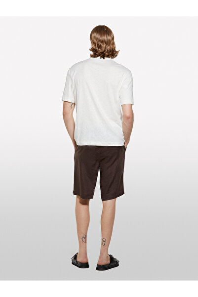 Sisley Ανδρικό μπλουζάκι με λαιμόκοψη με κρεμ λινό ανοιχτόχρωμο μείγμα κανονικής εφαρμογής