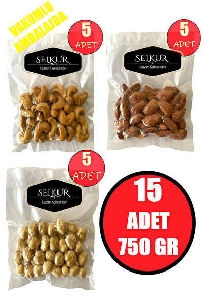 SELKUR KARIŞIK KURUYEMİŞ 50GRX15 ADET NET:750GR(KAJU, BADEM, FINDIK 1. KALİTE...