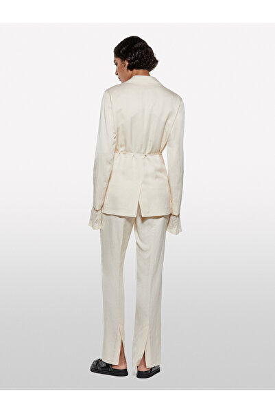 Sisley Γυναικείο μπλέιζερ oversized με λινό μείγμα σαμπάνιας με κορδόνια