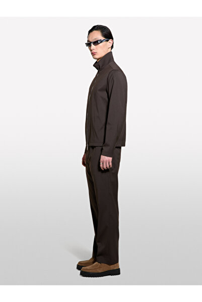 Sisley Erkek Koyu kahverengi Viskoz Karışımlı Fermuar Detaylı Regular Fit Jogger Pantolon