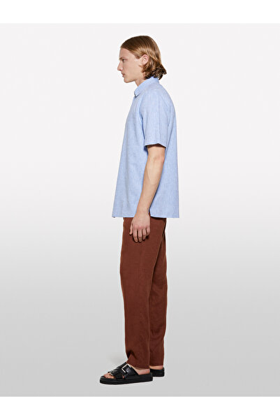 Sisley Cămașă pentru bărbați, albastru deschis, amestec de in, cu mânecă scurtă, cu croială normală