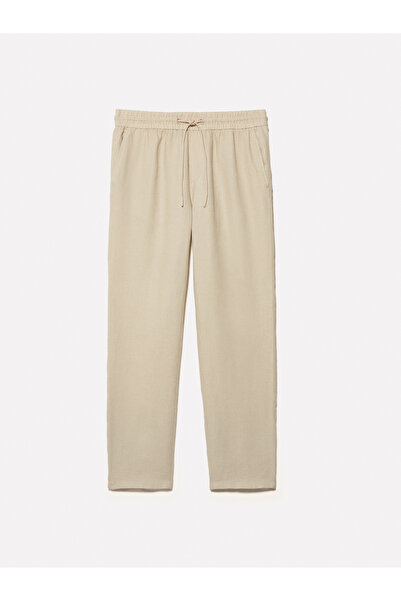 Sisley Ανδρικό παντελόνι μπεζ 100% λινό με κορδόνι στη μέση, λεπτή εφαρμογή