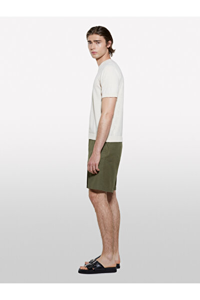 Sisley Men's Army Green 100% Cotton Regular Fit Bermuda Shorts with Slit Detail