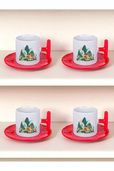 lili hediyelik Nature Theme Printed Set of 4 Turkish Coffee Cups Coffee Cups