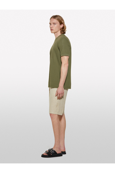 Sisley Men's Beige 100% Linen Slim Fit Bermuda Shorts