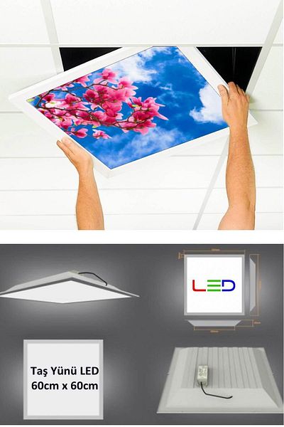 Gökyüzü Panel Hanging Ceiling LED-60cmx60cm-flush Mount-54w-6500k-led Panel-led Luminaire-60x60 Stone Wool Hanging Ceiling LED-a+