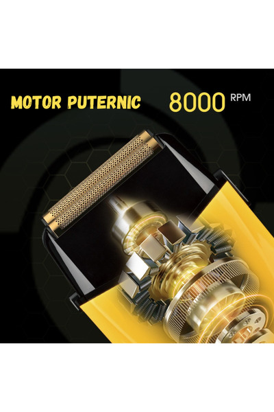 BIRAI Aparat de ras electric Wmark Edge By ®, 8000 rpm, fără fir, lame duble, încărcare rapidă USB, galben