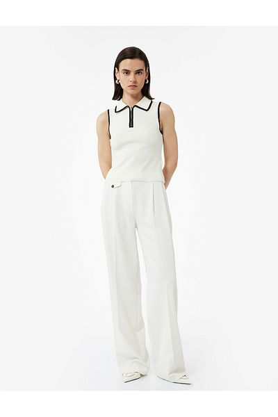 Koton Color Contrast Sleeveless Zipper Detailed Polo Neck Knitwear Blouse