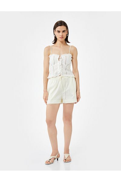 Koton Elastic Waist Tie-Up Cotton Mini Shorts