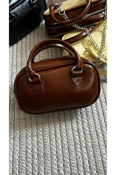cosybag. Mini Soft Leather Women's Shoulder Bag Bitter Brown with Chain Strap