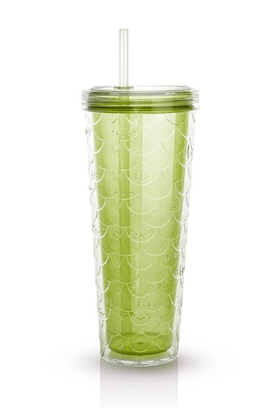 Kitchen Life Sparkle Colored Glass with Straw 750 ml Presentation Glass with Lid, Soft Drink Glass