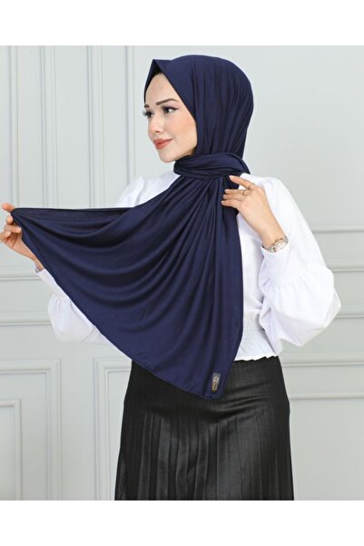 LA SEFA حجاب شال قطني ممشط عادي أزرق داكن