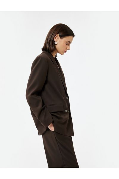 Koton Long Sleeve Double Breasted Oversize Blazer Jacket with Pockets