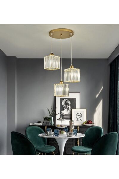 Luna Lighting Lüx Kristal Gold 3 lü sarkıt avize
