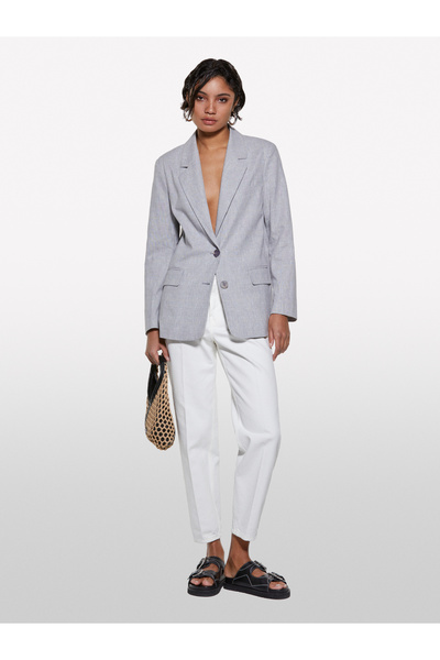 Sisley Women's Light Cream 100% Cotton Stone Wash Regular Waist Mom Fit Denim Pants