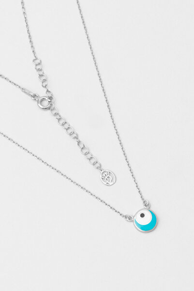 So CHIC... Nazar Figürlü 18 Ayar Beyaz Altın Kaplama 45 Cm Gümüş Minimal Kolye