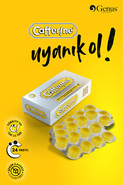 Genus Pharma Cafferine Pastil Cafferine, Kafein, Taurin, C Vitamini Ile Yorgunluğa Karşı Enerji Artırıcı Pastil (1 KUTU/24 ADET)