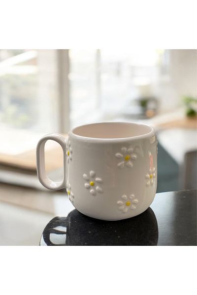 MOSHOME كوب ديزي منقوش يدويًا، كوب شاي وقهوة